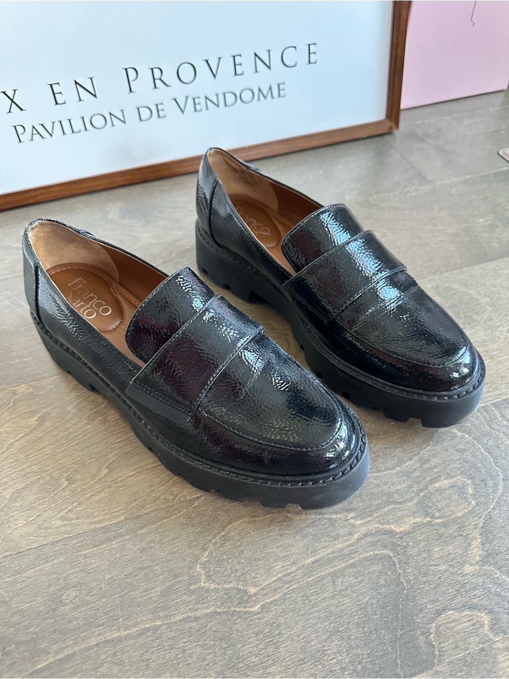 Franco Sarto Black Patent Leather Penny Loafers